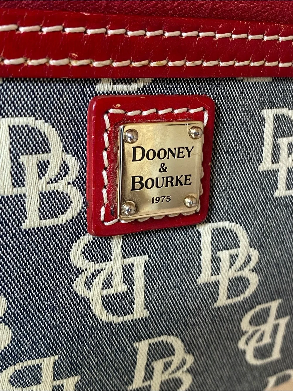 Dooney & Bourke DB Logo Canvas Wristlet with Red Trim and Extender